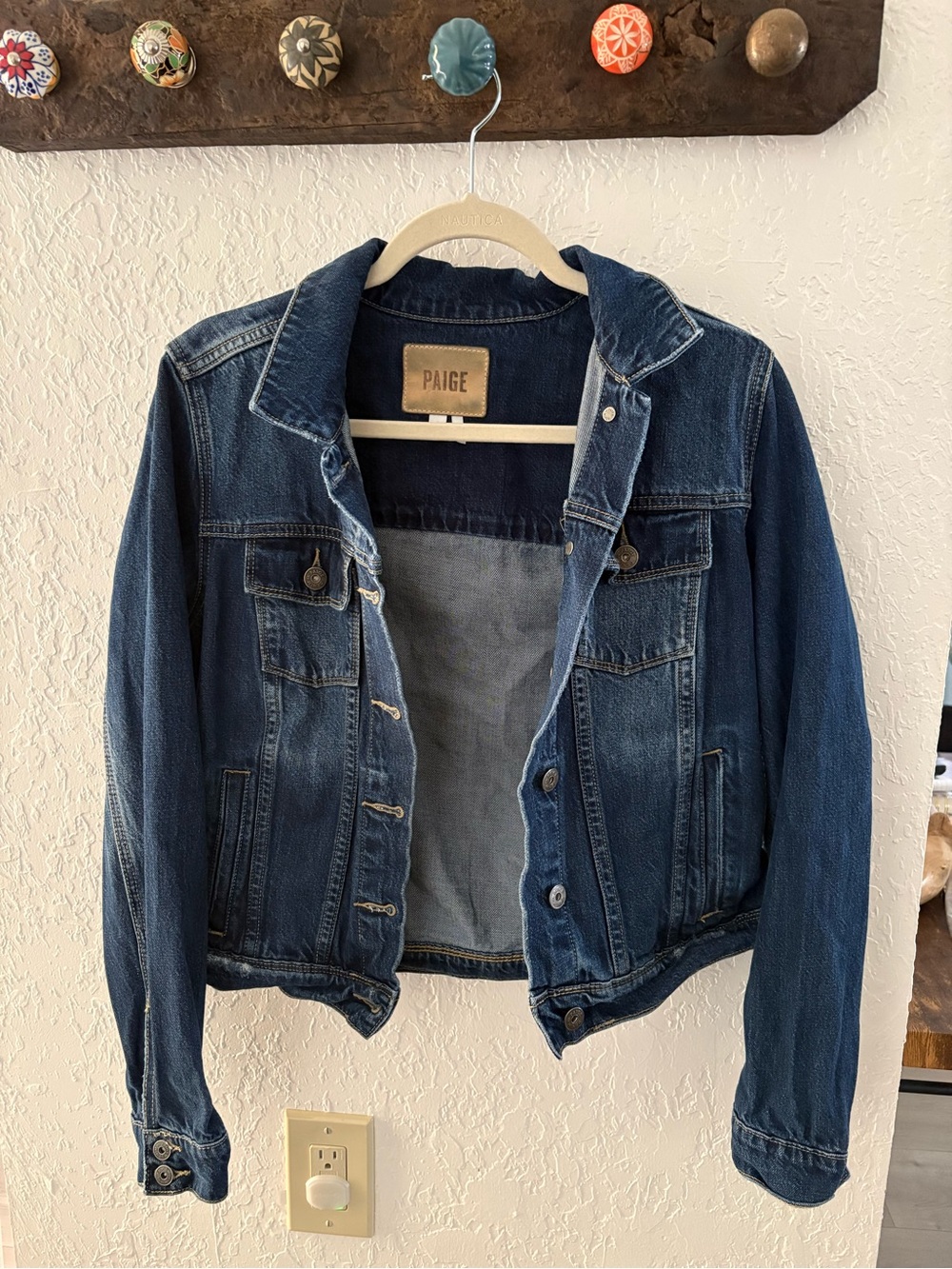 PAIGE Distressed Medium Blue Denim Trucker Jacket
